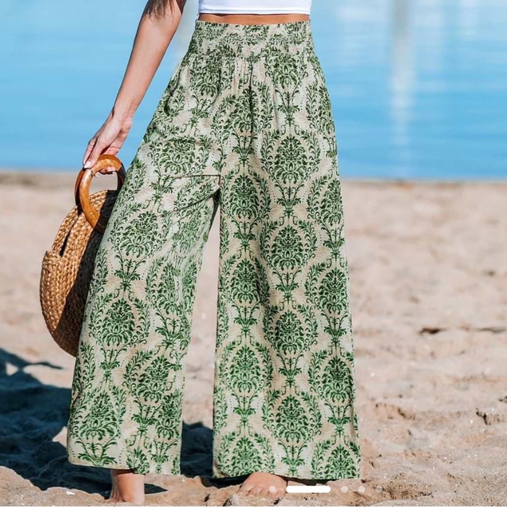 Cupshe Green Floral Wide-Leg Pants